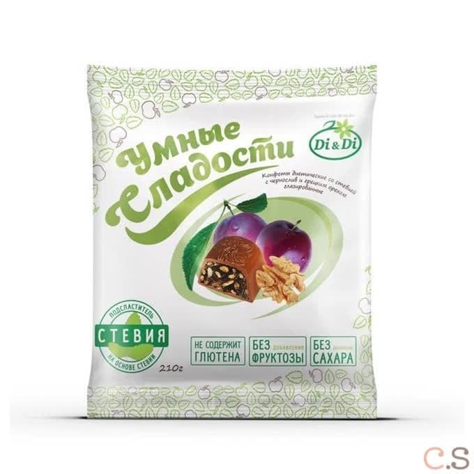 Конфеты Умные Сладости чернослив с грецким орехом на стевии в шоколадной глазури.210 гр Ди энд Ди