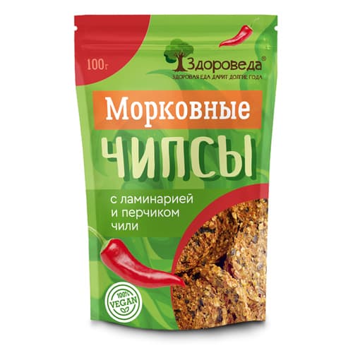 Морковные чипсы с перчиком чили 100 гр Здороведа