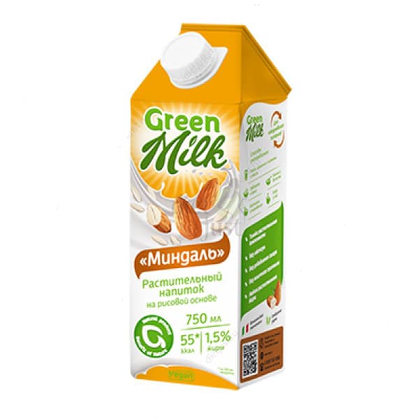 Миндаль растительный напиток на рисовой основе 750 мл Green Milk