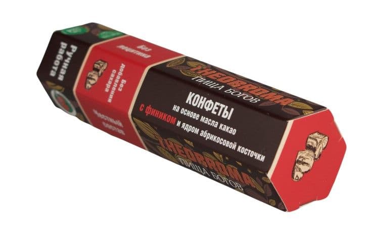 Конфеты шоколадные Финик с ядром абрикосовой косточки, Theobroma "Пища Богов"