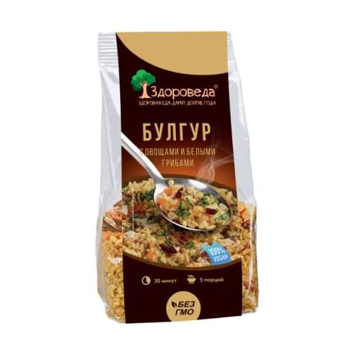 Булгур с белыми грибами и овощами 250  гр Здороведа