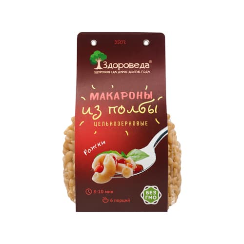 Макароны цельнозерновые из полбы Рожки 350 гр Здороведа
