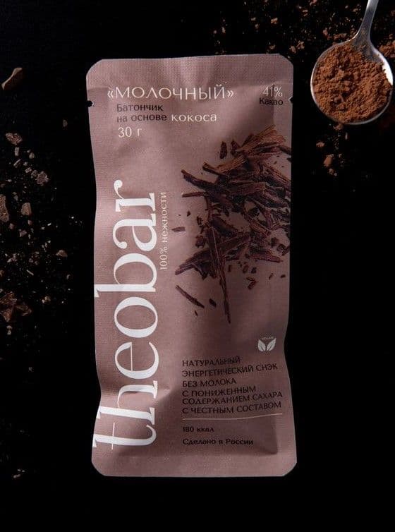 "МОЛОЧНЫЙ" шоколад на основе кокоса (Батончик theobar), Theobroma "Пища Богов"