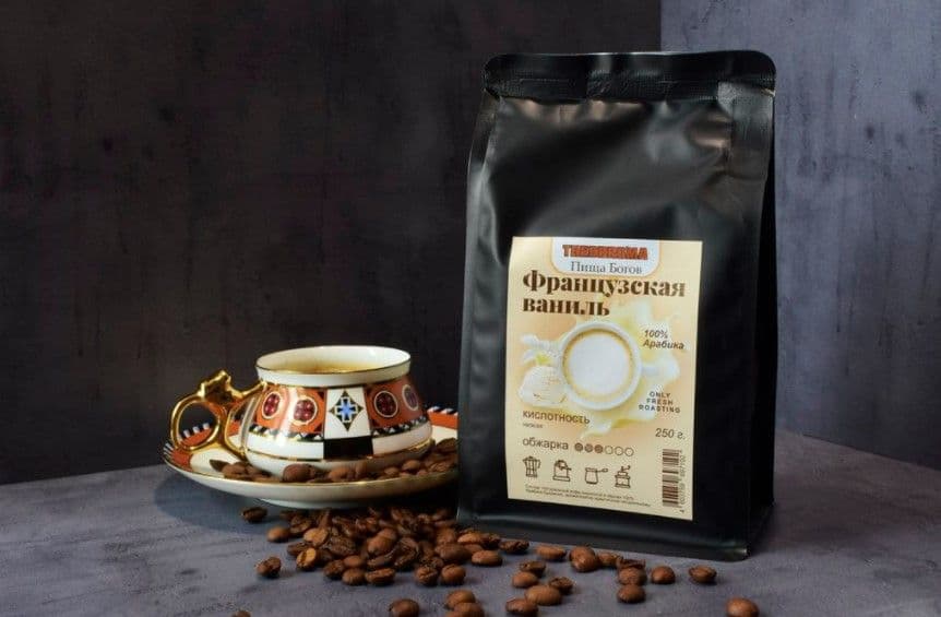 Кофе Французская ваниль, зерновой, Theobroma "Пища Богов"