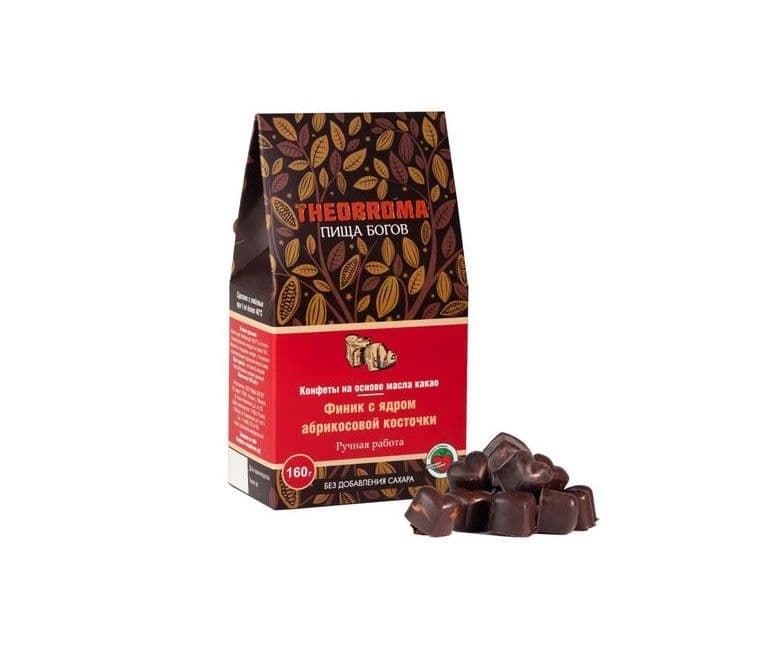 Конфеты шоколадные , Финик с ядром абрикосовой косточкой, Theobroma "Пища Богов"