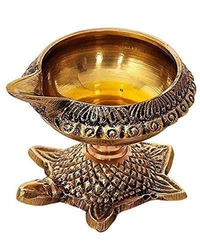 Дийя (дипак) латунь ЧЕРЕПАХА Kubera Akhand Diya Oil Lamp with Turtle Stand for Pooja Room