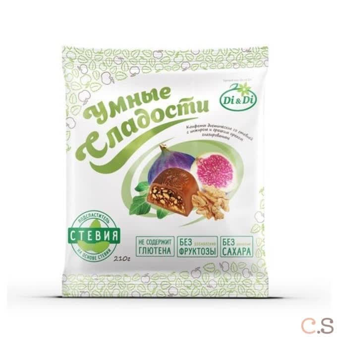Конфеты Умные Сладости инжир с грецким орехом на стевии в шоколадной глазури 210 гр Ди энд Ди