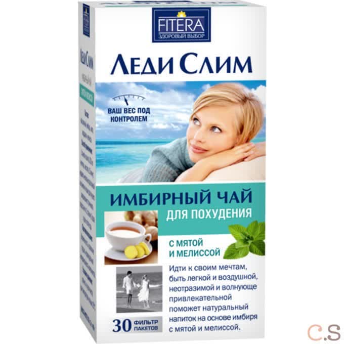 Чай имбирный Леди Слим мята/мелиса 30 пакетиков по 2 гр Fitera