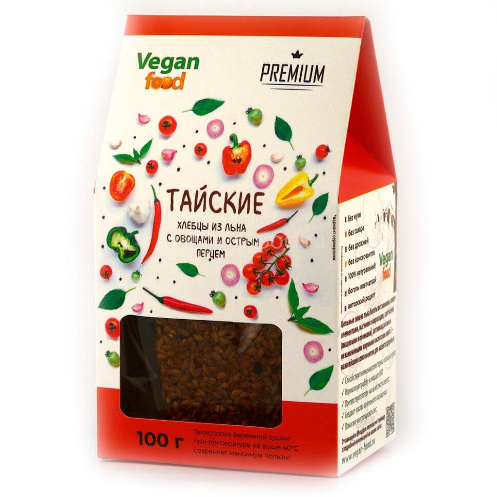 Хлебцы льняные "Тайские", 100 гр., Vegan food