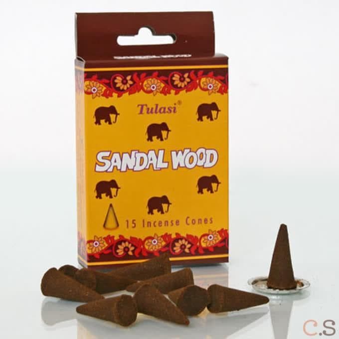 Сандал (Sandal wood) благовония 15 конусов Sarathi Tulasi