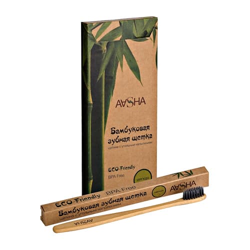 Бамбуковая зубная щетка с угольной щетиной (мягкая) Aasha Herbals