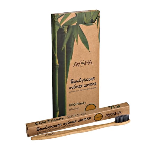 Бамбуковая зубная щетка с угольной щетиной (средняя) Aasha Herbals
