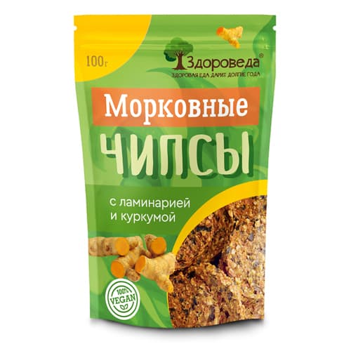 Морковные чипсы с ламинарией и куркумой 100 гр Здороведа