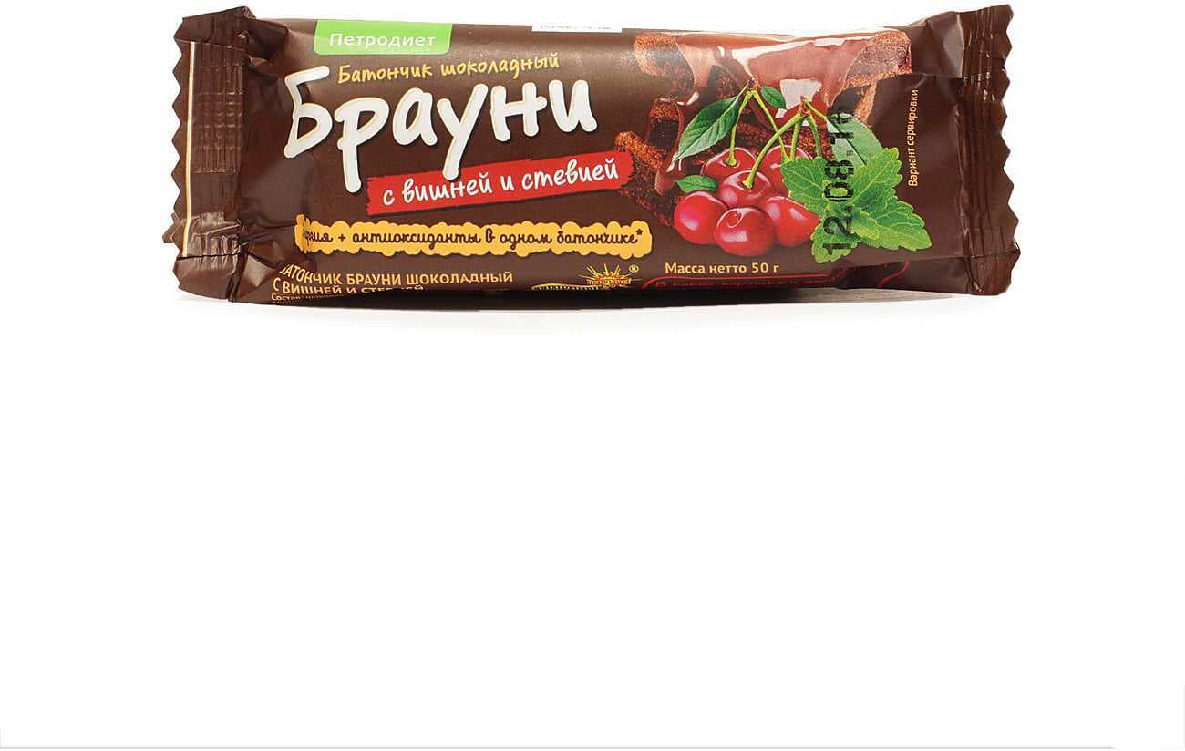 Батончик шоколадный Брауни с вишней и стевией 50 гр Петродиет
