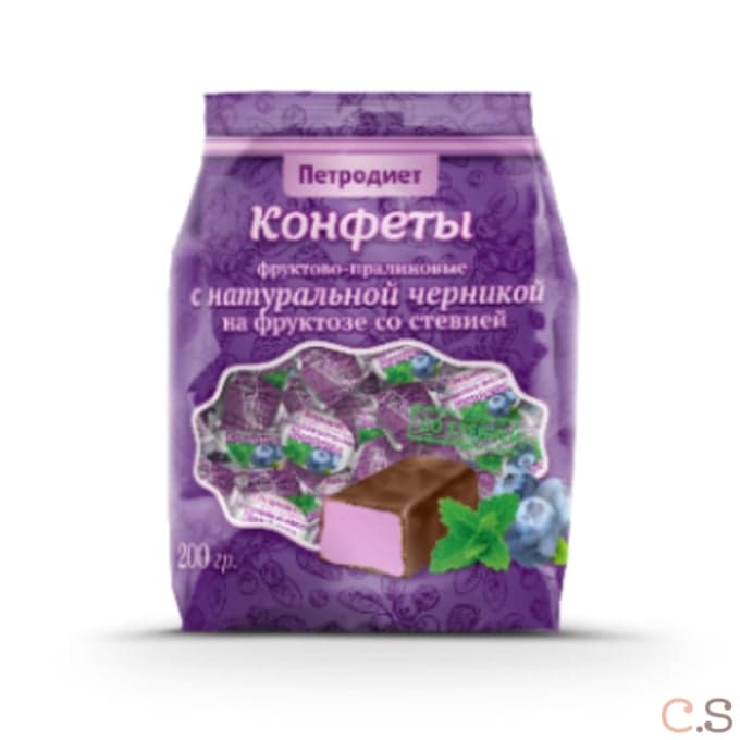 Конфеты ягодно-пралиновые с натуральной черникой со стевией/фруктозой 200 гр Петродиет