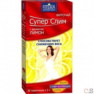чай супер слим лимон 30 пакетиков по 2 гр fitera,