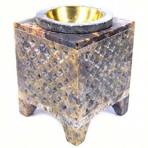 L054-08 Аромалампа камень 8,5 см, чаша с бронзовой вставкой