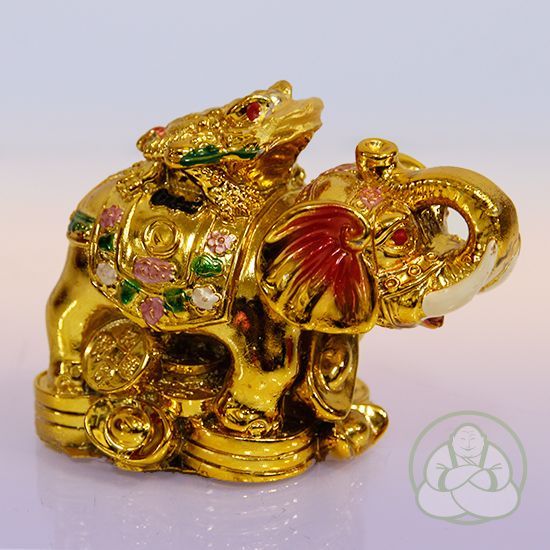 фигура слон с жабой 8 см золото,