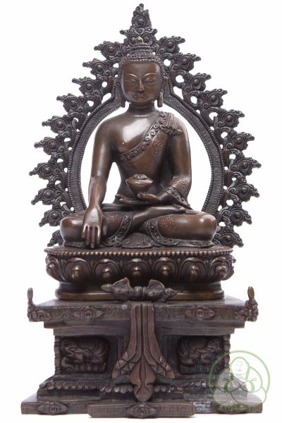 бронзовая статуя будда шакьямуни на троне 14 см,